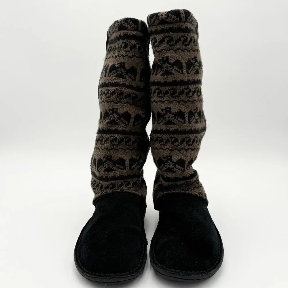 KEEN Auburn Winter Boots Sherpa Inner Suede Upper Tall Brown Midwest Print Women